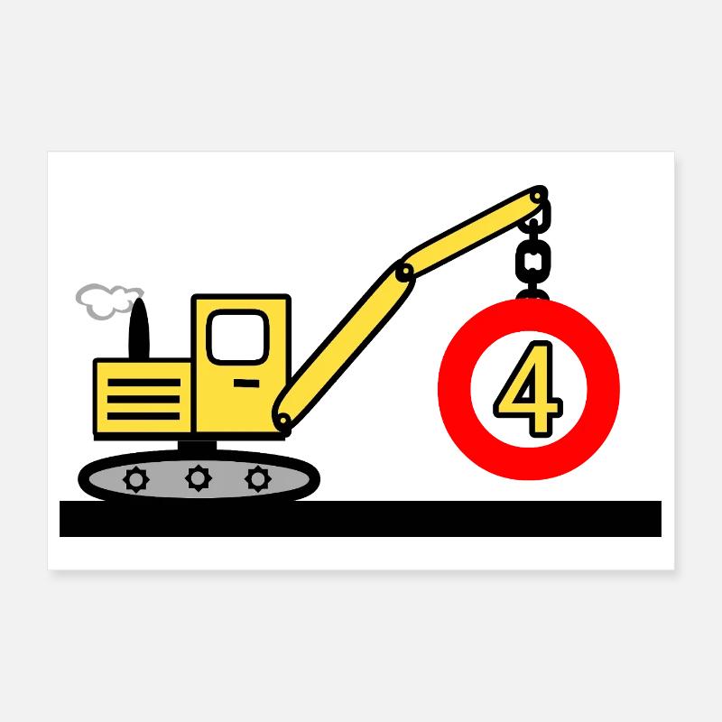 Bagger - Poster 30x20 cm - Weiß
