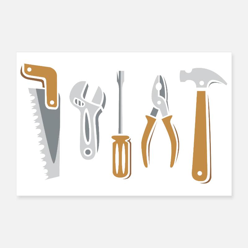 Tool Set Vector – Saw, Hammer, Pliers, Screw Poster 12" x 8" (30x20 cm)
