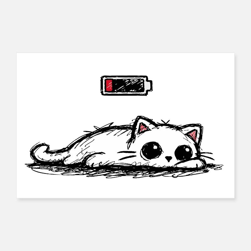 Batterie faible – Déclaration minimale sur le chat mignon Poster 30 x 20 cm