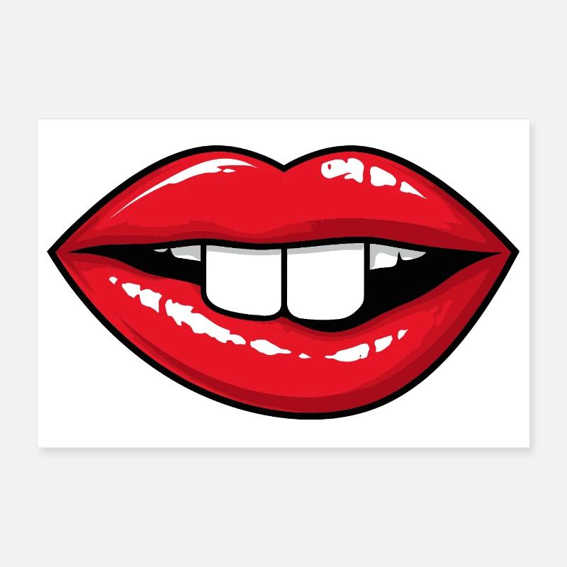 Red lips with rabbit teeth Poster 12" x 8" (30x20 cm)