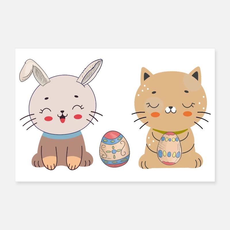 Cute Cats Easter Poster 12" x 8" (30x20 cm)