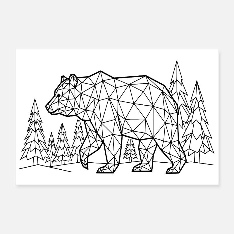 Silhouette d’ours Grizzli de forêt de pins Poster 30 x 20 cm