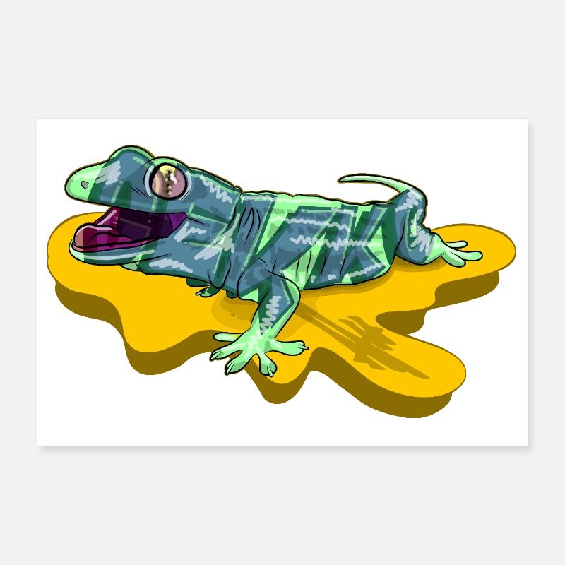 Eidechse auf neongelbem Teich - Poster 30x20 cm - Weiß