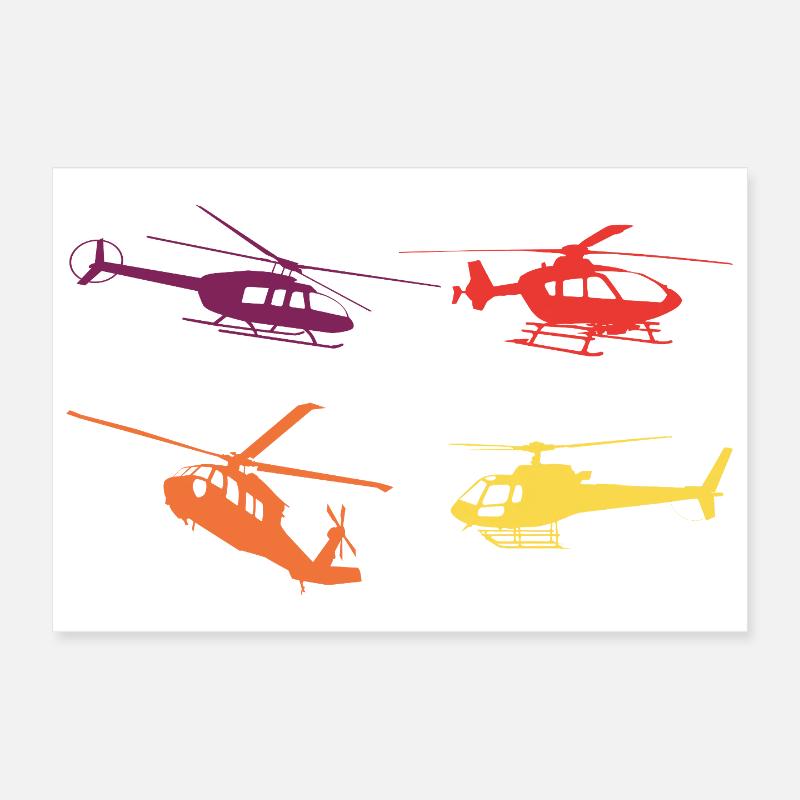 Helicopter Retro Poster 12" x 8" (30x20 cm)