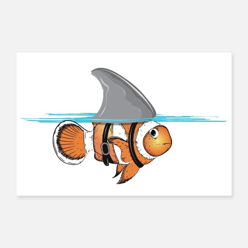 Clownfisch mit Haifischflossen Kostüm - Poster 30x20 cm - Weiß
