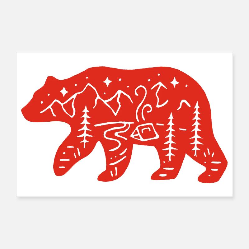 Ours rouge totem de la nature - Poster 30 x 20 cm - blanc