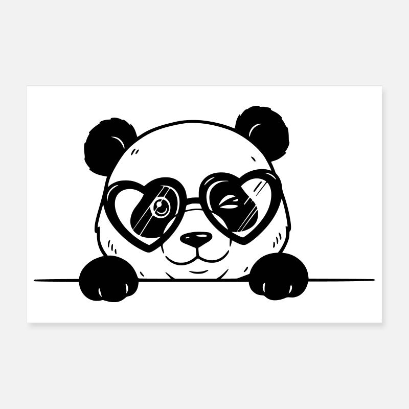Panda avec des lunettes en forme de cœur style dessin animé Poster 30 x 20 cm