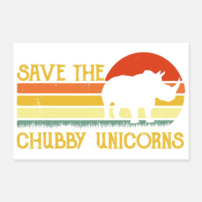 Save the Chubby Unicorns Retro Sunset Poster 12" x 8" (30x20 cm)