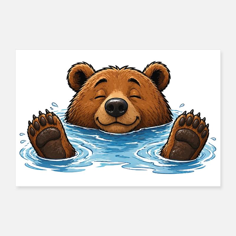 Motif drôle d’animal d’ours dans l’eau Poster 30 x 20 cm