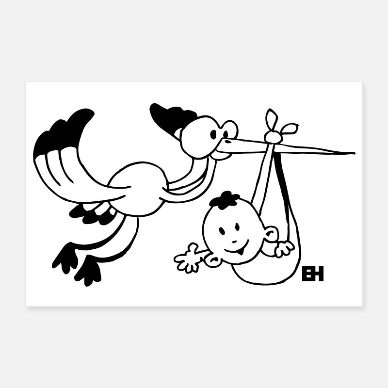 La cigogne apporte le bébé. Poster 30 x 20 cm