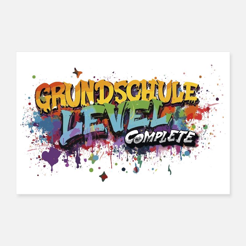 Grundschule Level Complete Graffiti Abschlussshirt Poster 30x20 cm