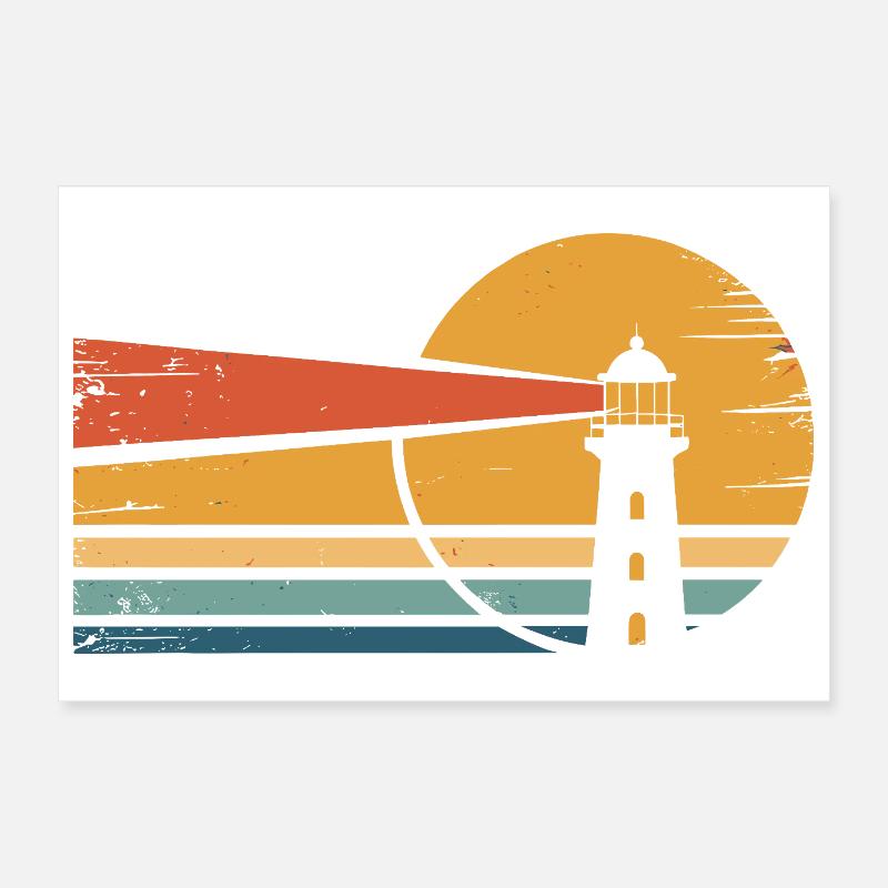 Phare Rétro Coucher de soleil Poster 30 x 20 cm