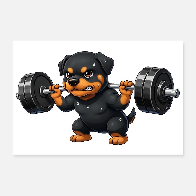 Rottweiler Weightlifting Barbell Training Workout Poster 12" x 8" (30x20 cm)