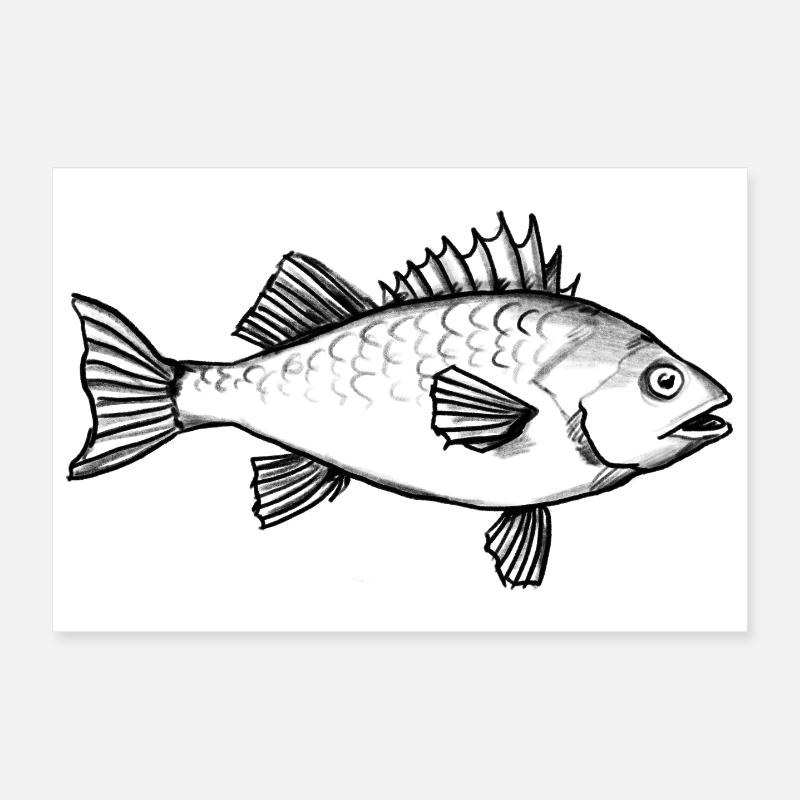 Poisson pêcheur poisson rouge - Illustration Poster 30 x 20 cm