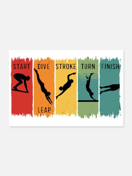 Retro Swimming Steps Start Tauchschwimm-Finish - Poster 30x20 cm - Weiß - Vorne