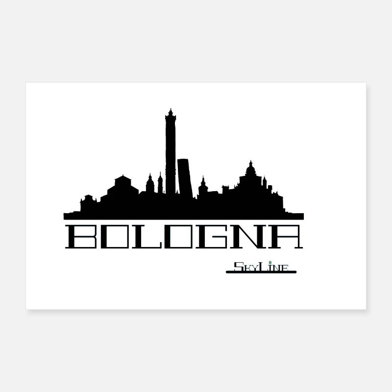 Silhouette néon de la Skyline de Bologne - Poster 30 x 20 cm - blanc