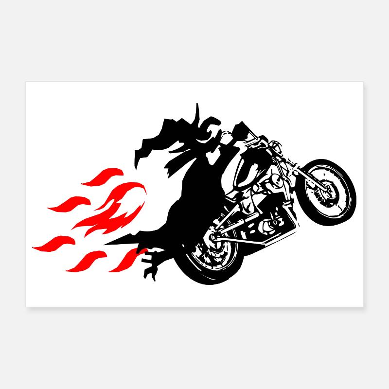 Witch with Chopper Biker Motorcycle Flames Poster 12" x 8" (30x20 cm)