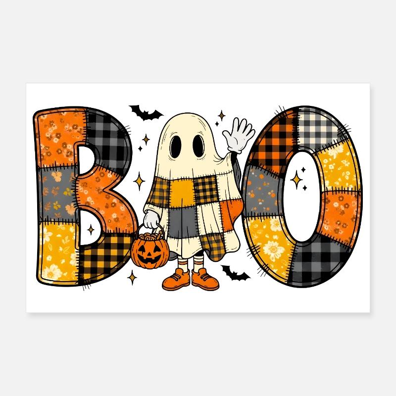 Ghost Halloween Patchwork Boo Poster 30x20 cm