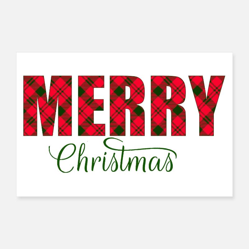 Merry Christmas Plaid Script Poster 30x20 cm