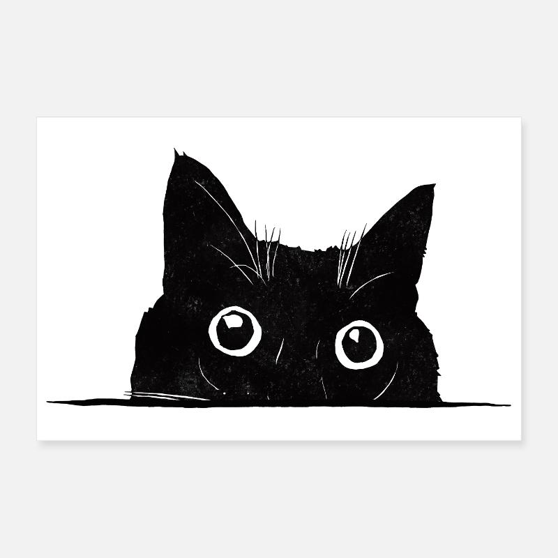Peeping Cat Black Poster 12" x 8" (30x20 cm)