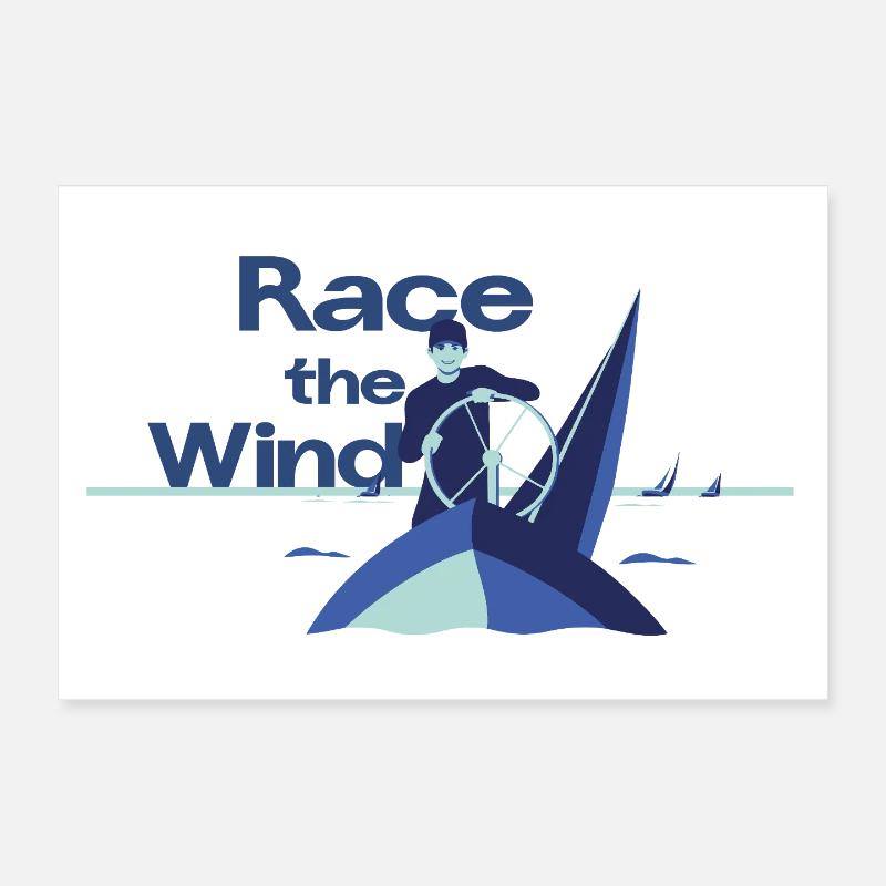 Course contre le vent – Diction du capitaine de régate de voile - Poster 30 x 20 cm - blanc