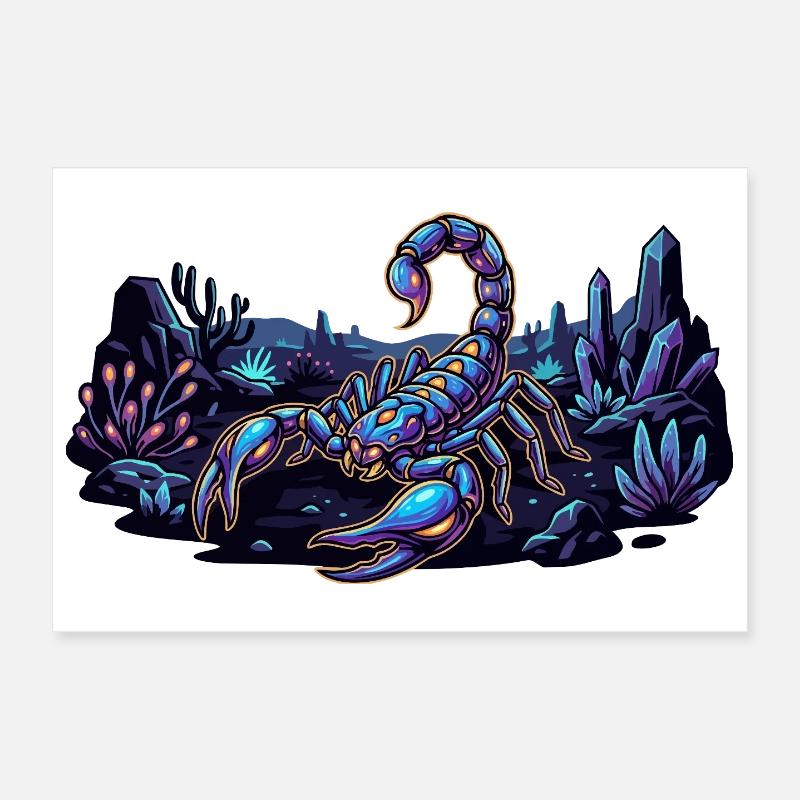 Neon Scorpion on Night Desert Planet Motif Poster 12" x 8" (30x20 cm)