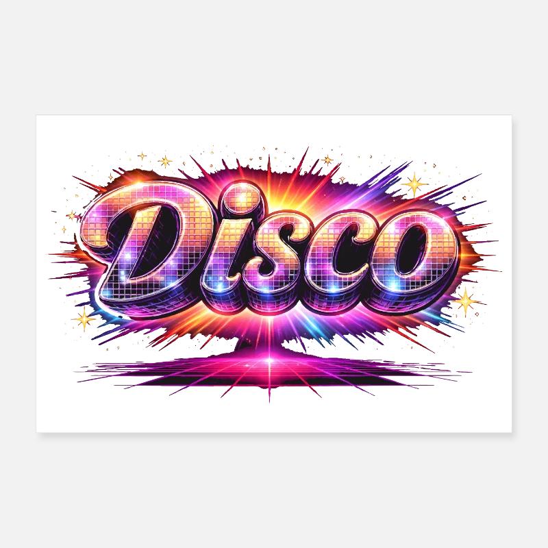 Disco Lettering Neon 80s Style Poster 12" x 8" (30x20 cm)