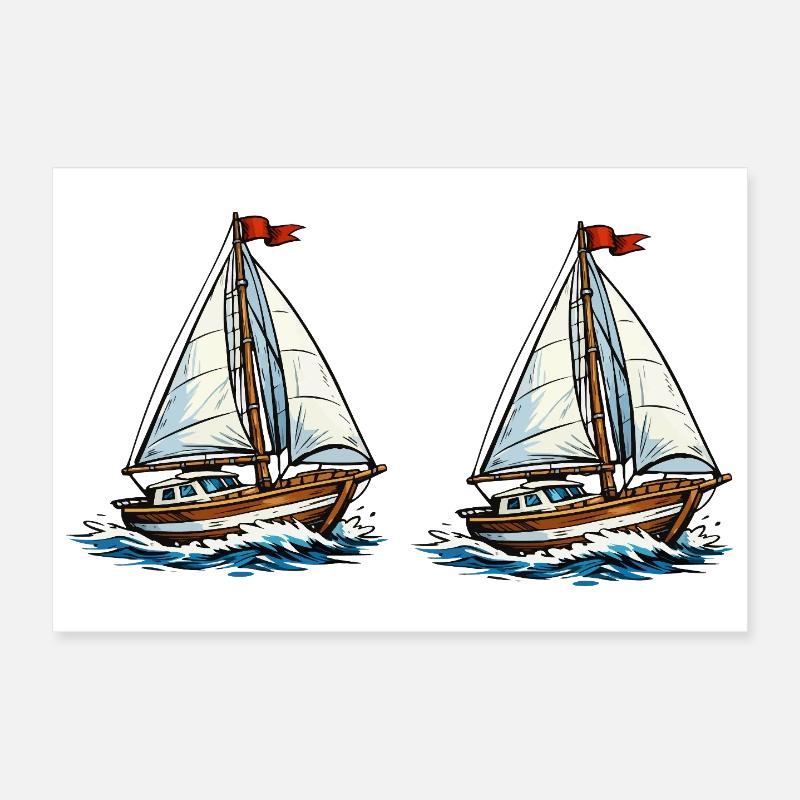 Sailing ships on waves Poster 12" x 8" (30x20 cm)