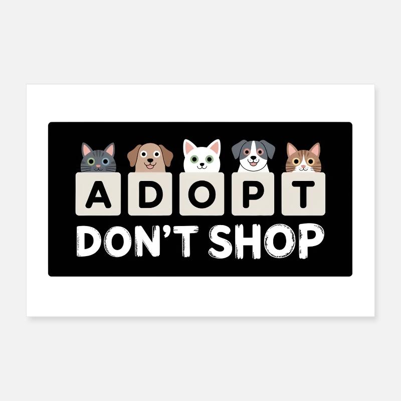 Adopt Don't Shop – Animals on Dice, Shelter Poster 12" x 8" (30x20 cm)