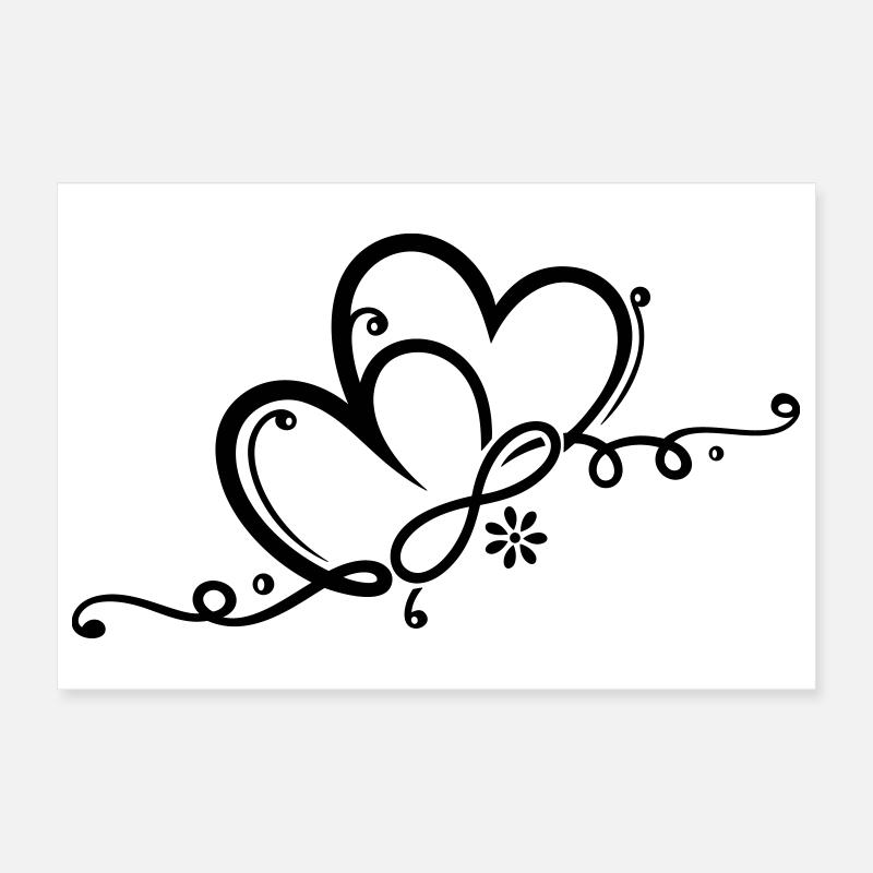 Deux coeurs avec des fleurs et l'infini Poster 30 x 20 cm