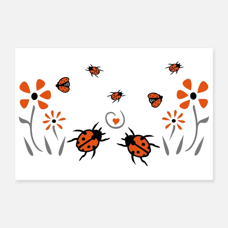 Marienkäfer, Blumen, Glück Poster 30x20 cm