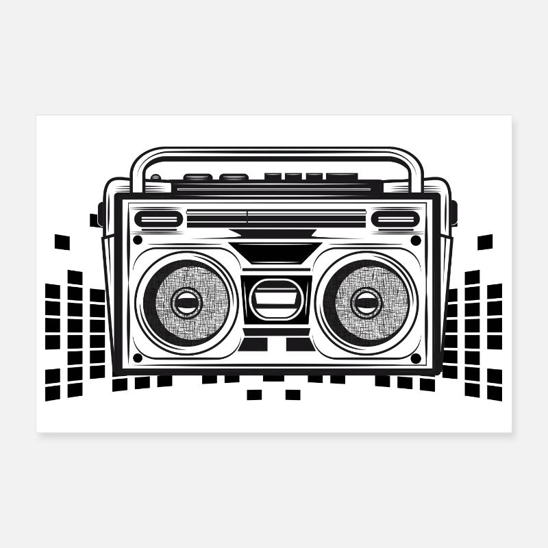 Kassetten Recorder im 80er Stencil Look Poster 30x20 cm