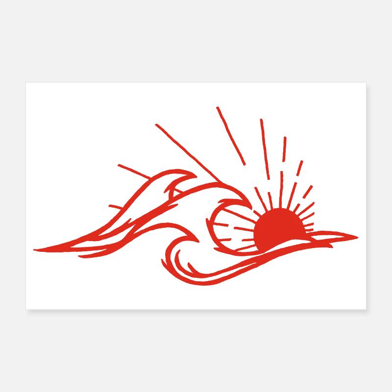 Les vagues et le soleil rouge Poster 30 x 20 cm