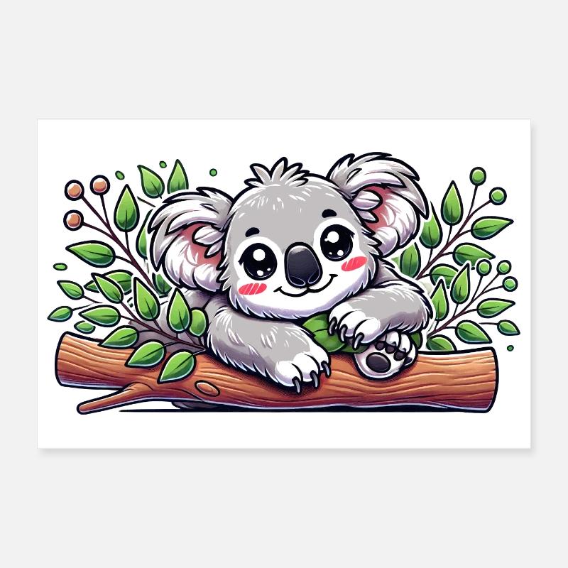 L’adorable koala ours sur une branche d’eucalyptus Poster 30 x 20 cm