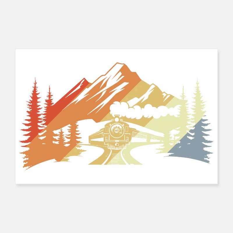 Dessin de chemin de fer rétro Poster 30 x 20 cm