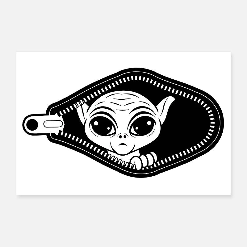 Alien jette un coup d’œil par la fermeture éclair Poster 30 x 20 cm