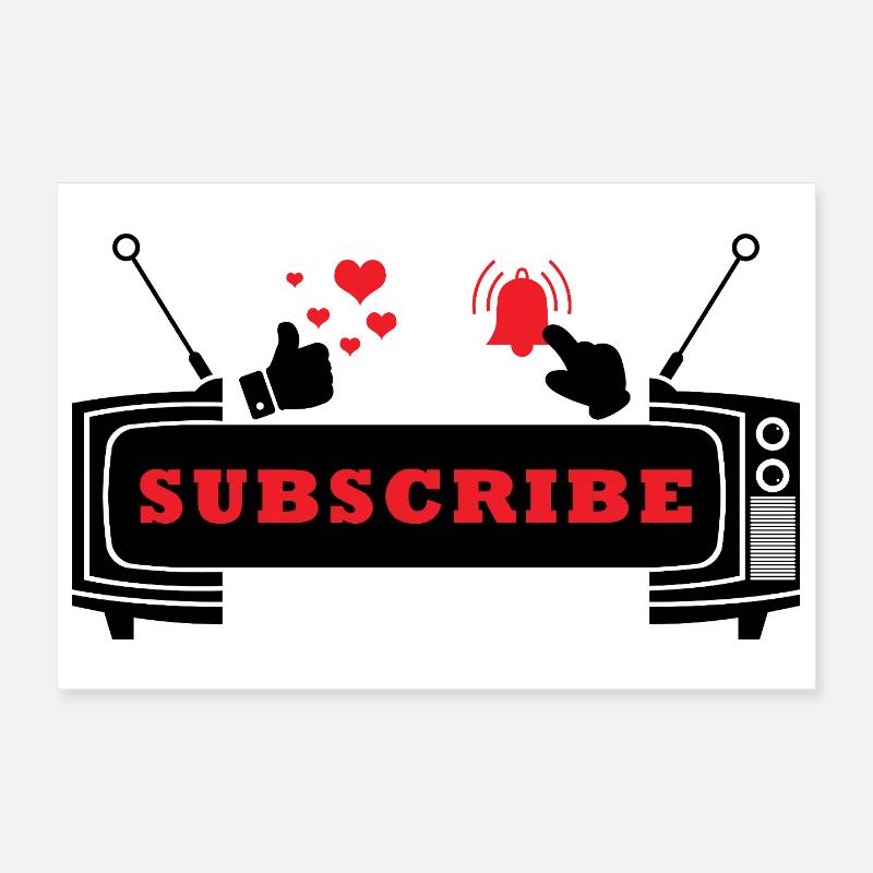 Heart and Bell Subscribe Icon Design Poster 12" x 8" (30x20 cm)