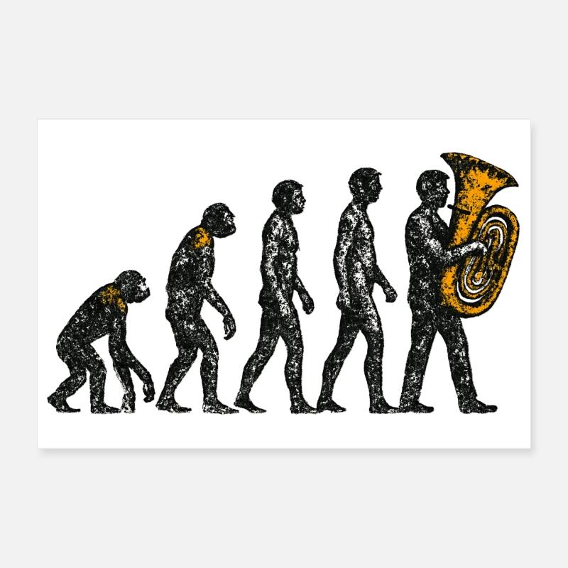 Evolution to Tuba Player Grunge Design Poster 12" x 8" (30x20 cm)