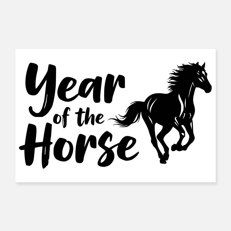 Année du Cheval Lettrage Poster 30 x 20 cm