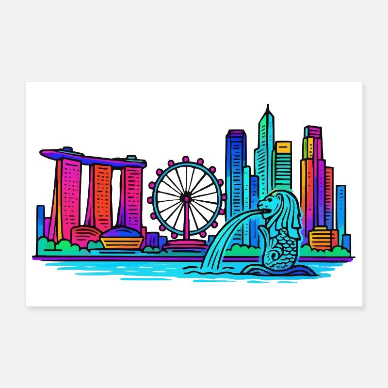 Skyline de Singapour Poster 30 x 20 cm