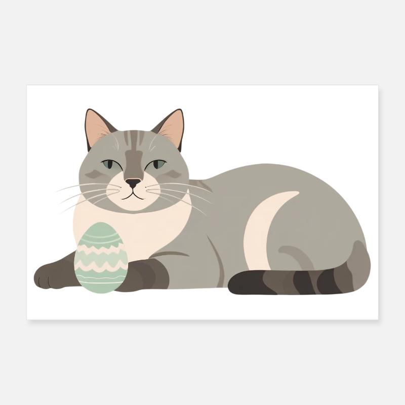 Easter Cat in Pastel Grey Poster 12" x 8" (30x20 cm)
