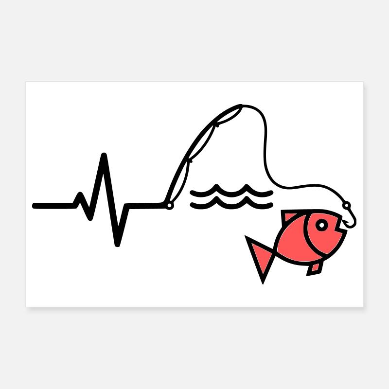 Silhouette du poisson à canne à pêche ECG Poster 30 x 20 cm