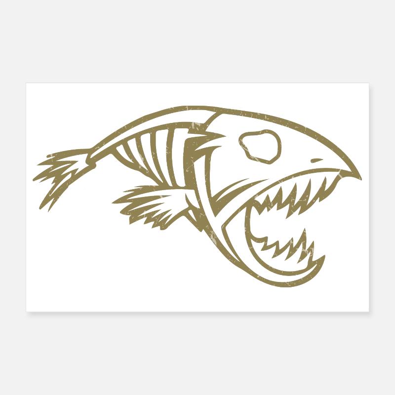Minimalist Piranha Silhouette Angler Fish Poster 12" x 8" (30x20 cm)