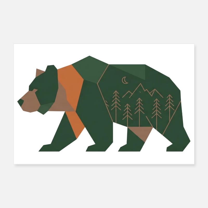 Geometric Forest Bear Moonlight Poster 12" x 8" (30x20 cm)