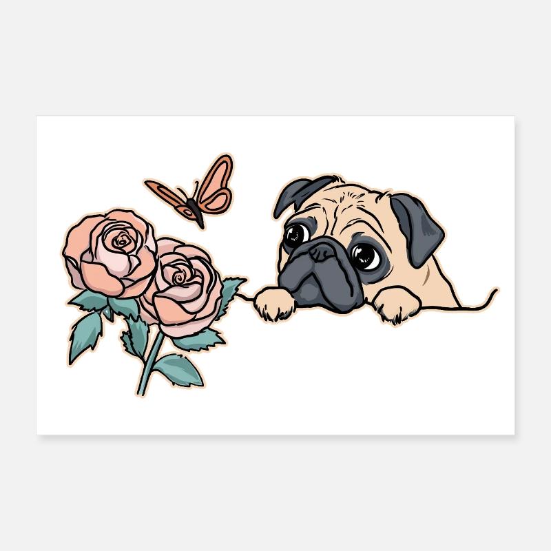 Mops mit Schmetterling Poster 30x20 cm