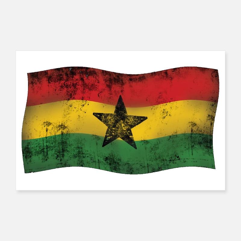 Ghanaian Flag with Vintage Effect Reggae Poster 12" x 8" (30x20 cm)