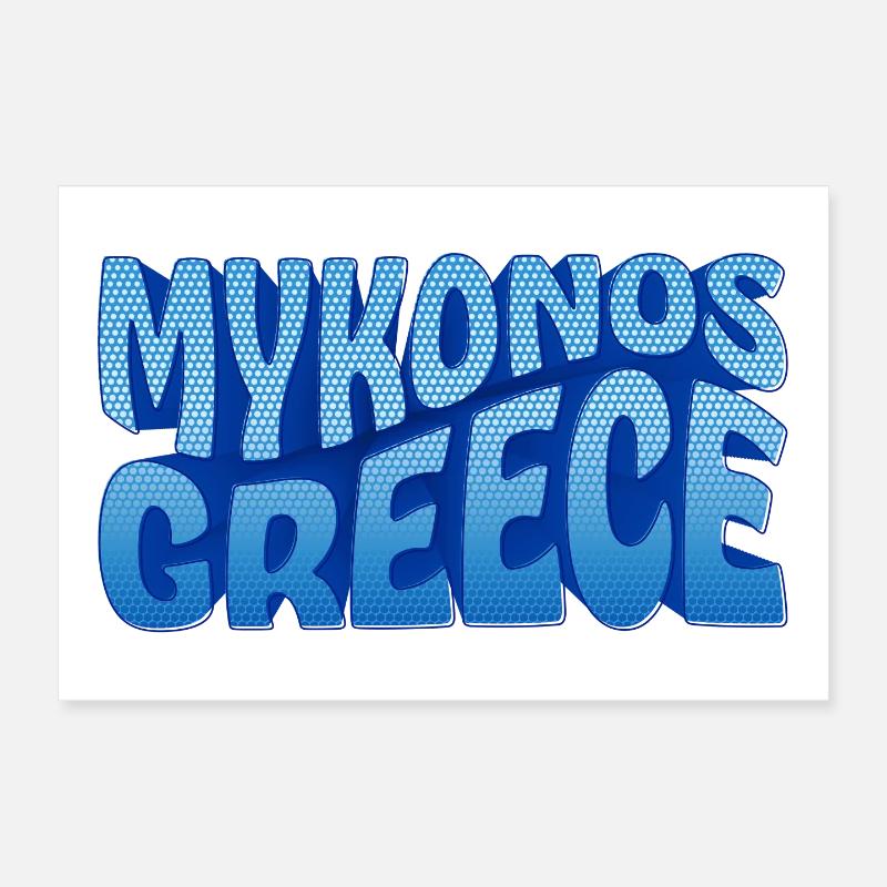 Mykonos Grèce Design à Points Bleus Poster 30 x 20 cm