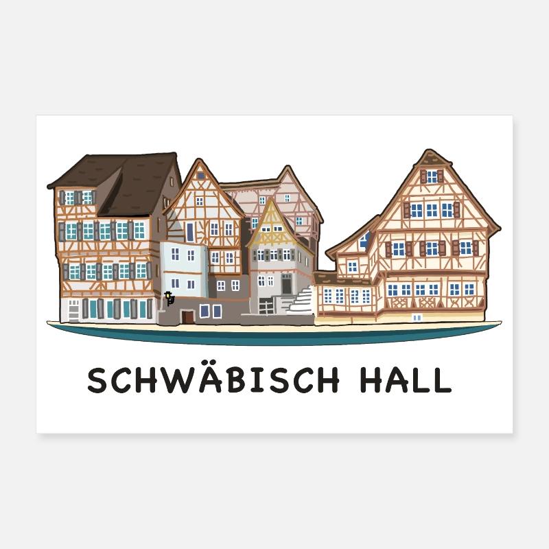 Schwäbisch Hall, Allemagne du Sud, Dessin Poster 30 x 20 cm