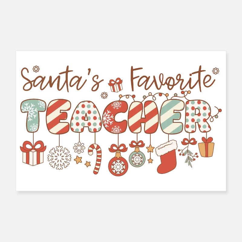 Retro Enseignant Préféré du Père Noël Poster 30 x 20 cm