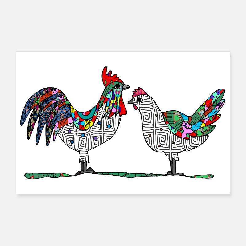 Coq et poule Poster 30 x 20 cm